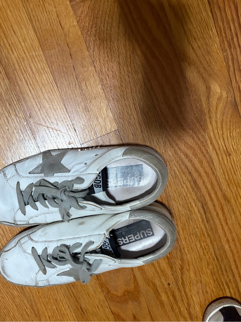Golden Goose White and Gray Superstar Sneakers